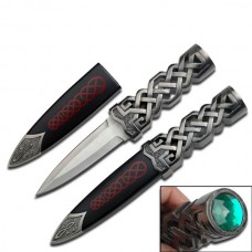 9" Thor's Hammer Celtic Sgian Dubh Scottish Dirk Athame Dagger With Green Ruby