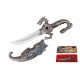 New 10" Chrome / Blue Inlay Fighting Flying Dragon Dagger Fantasy Sword Knife & Metal Sheath