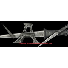 Large 15" Chrome Historical Paris Eiffel Tower Dagger Sword Knife & Stand Statue