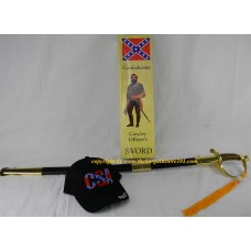 Full Size 39" Civil War CSA Confederate Cavalry Officer Sword Saber Gold C.S.A & Hat